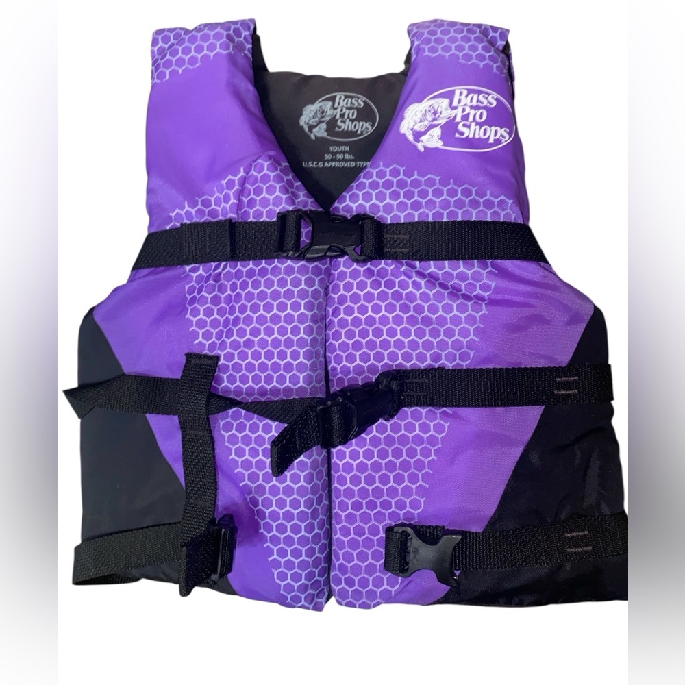 NWOT Bass Pro Shops Water Ski/Recreational Life Jacket Youth 50-90 Lbs Purple